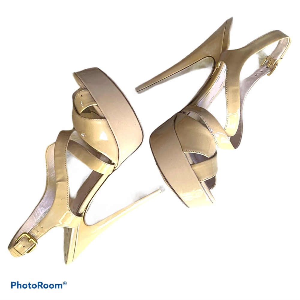 Miu Miu patent leather platform heels tan 39